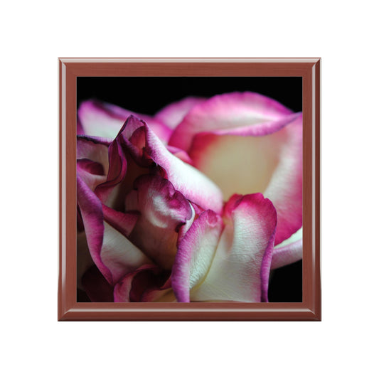 Pink Lined White Rose Jewelry Box