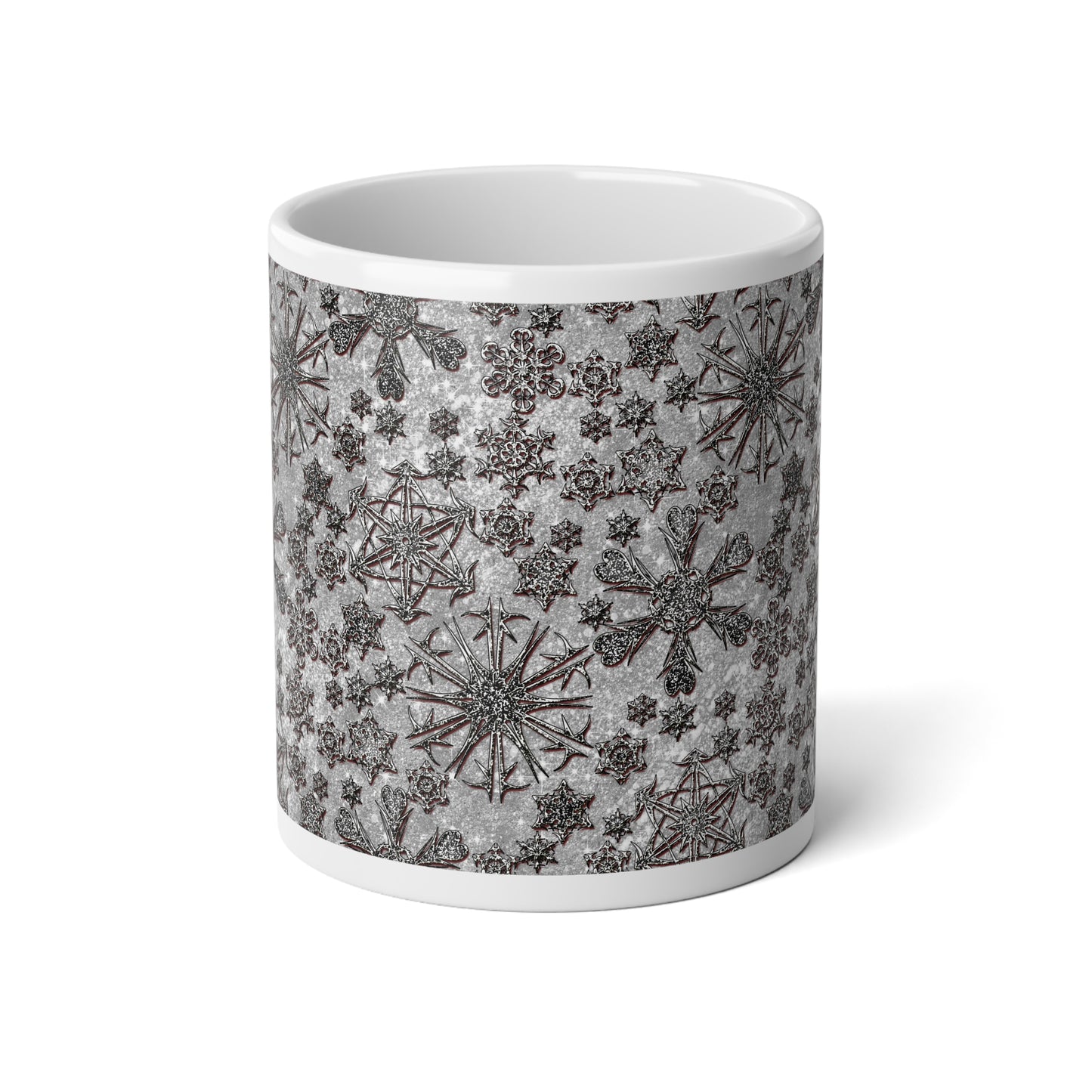 20oz Jumbo Mug — Vintage Metallic Snowflake Pattern Holiday Coffee Cup