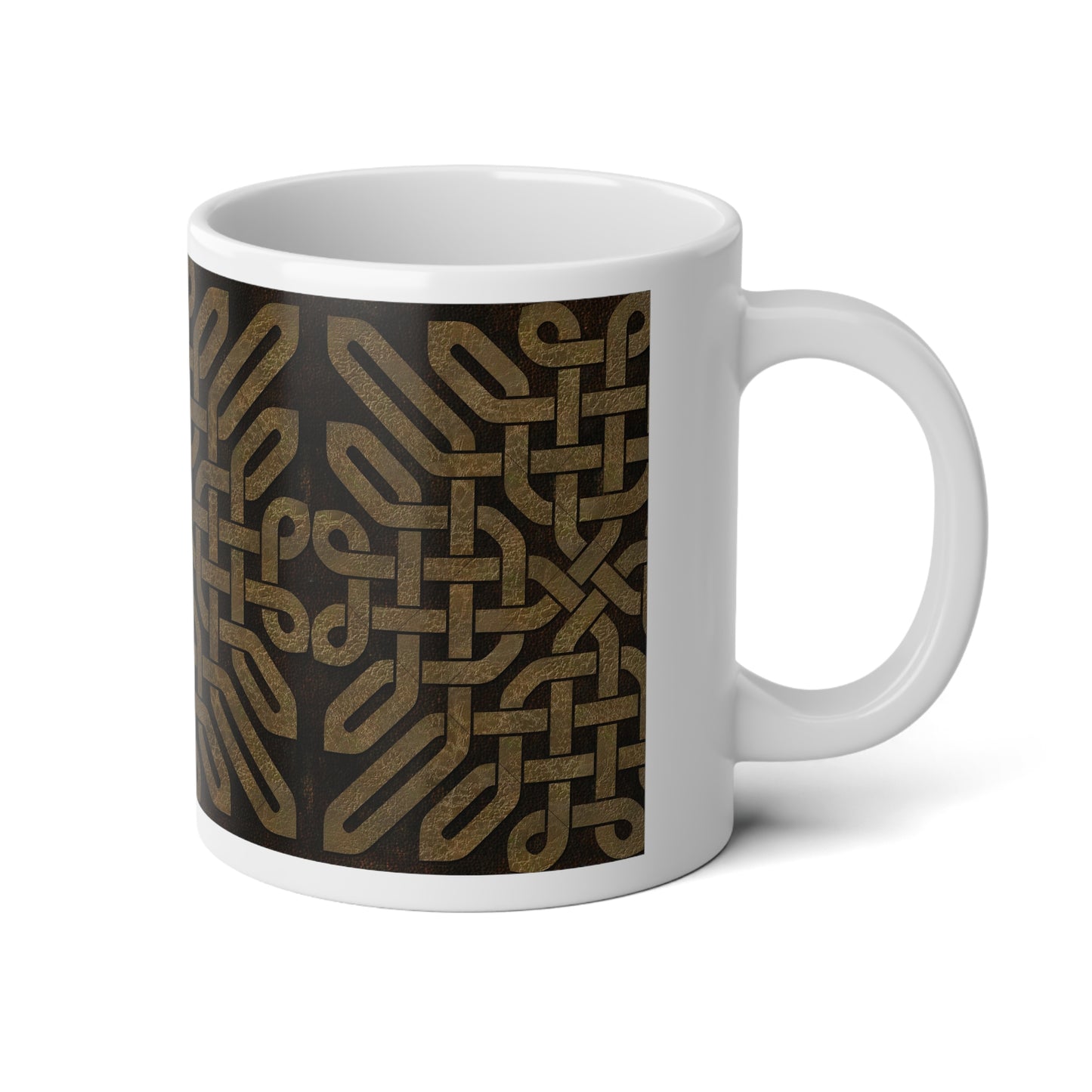 Light Leather Celtic Knot Jumbo Mug, 20oz with Intricate Knot Design, Coffee Lover Gift, Kitchen Decor, Unique Tea Mug, Relaxation, Home Office