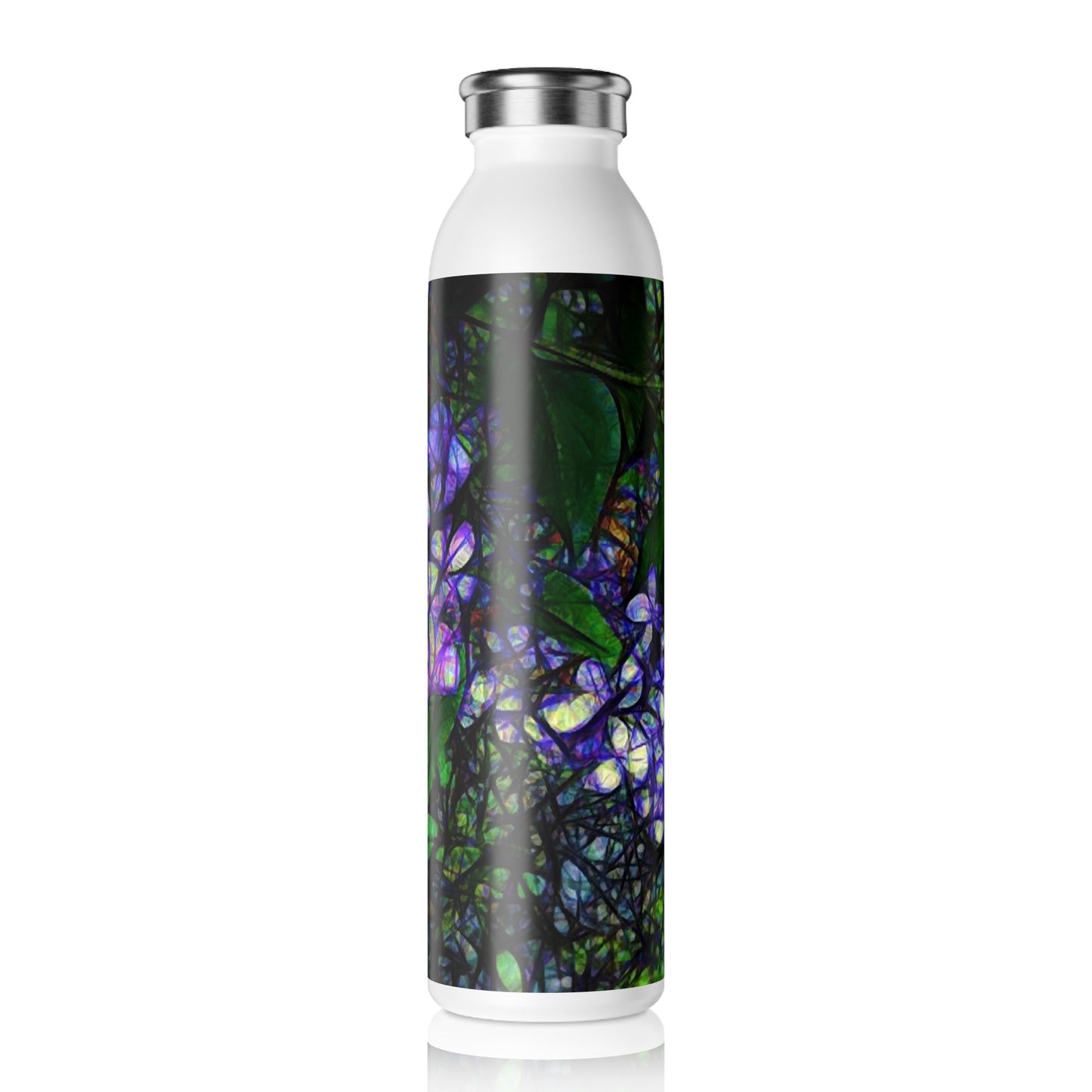 Lilac Abstract Slim Water Bottle, Eco-Friendly Travel Tumbler, Reusable Sports Bottle, Gift for Her, Hydration Flask, Nature Lover's Gift