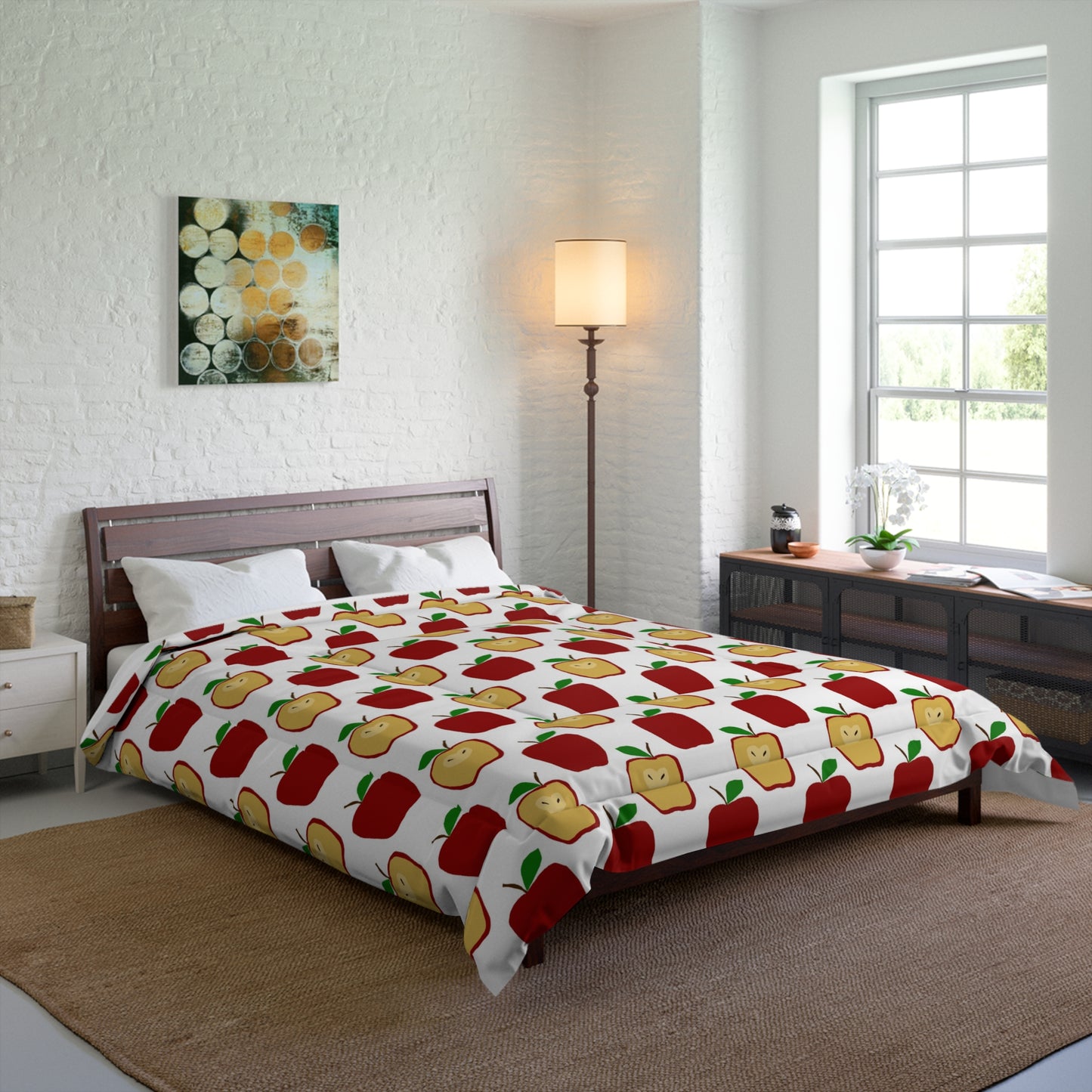 Apple Pattern Comforter - Cute Red & Yellow Apples Bedding for Kids, Dorms & Fall Decor