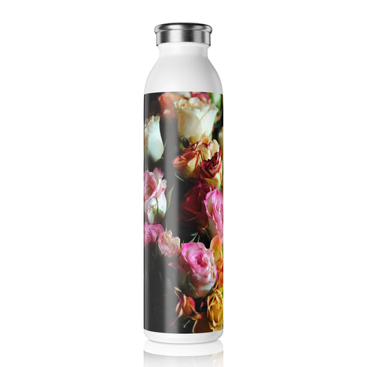 Mini Tea Roses Insulated Water Bottle, Slim Floral Bottle, Eco-Friendly Drinkware, Hydration Gift, Summer Picnic Accessory