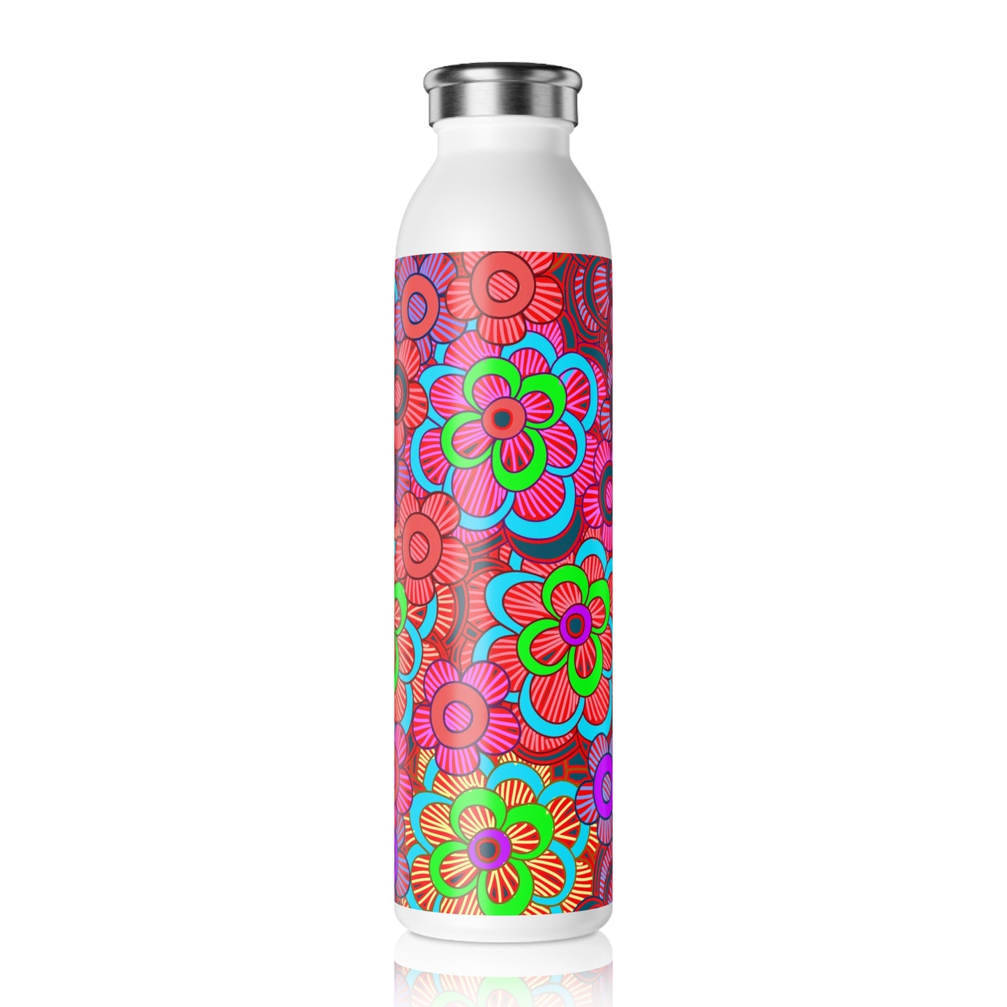 Slim Water Bottle — Colorful Retro Floral Stainless Steel Bottle
