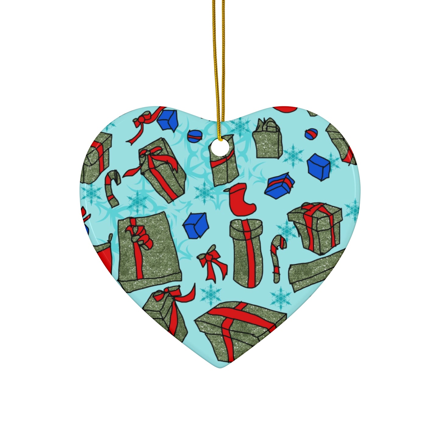 Christmas Gift Pattern Ceramic Ornament — Star Shape Holiday Tree Decoration