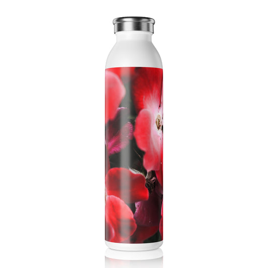 Bright Red Flowers Slim Water Bottle, Eco-Friendly Drinkware, Red Flower Design, Hydration Gift for Her, Summer Accessory, Gym Bottle