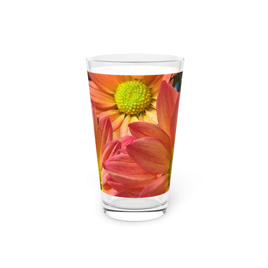 Cream and Pink Flower Close Up Pint Glass, 16oz
