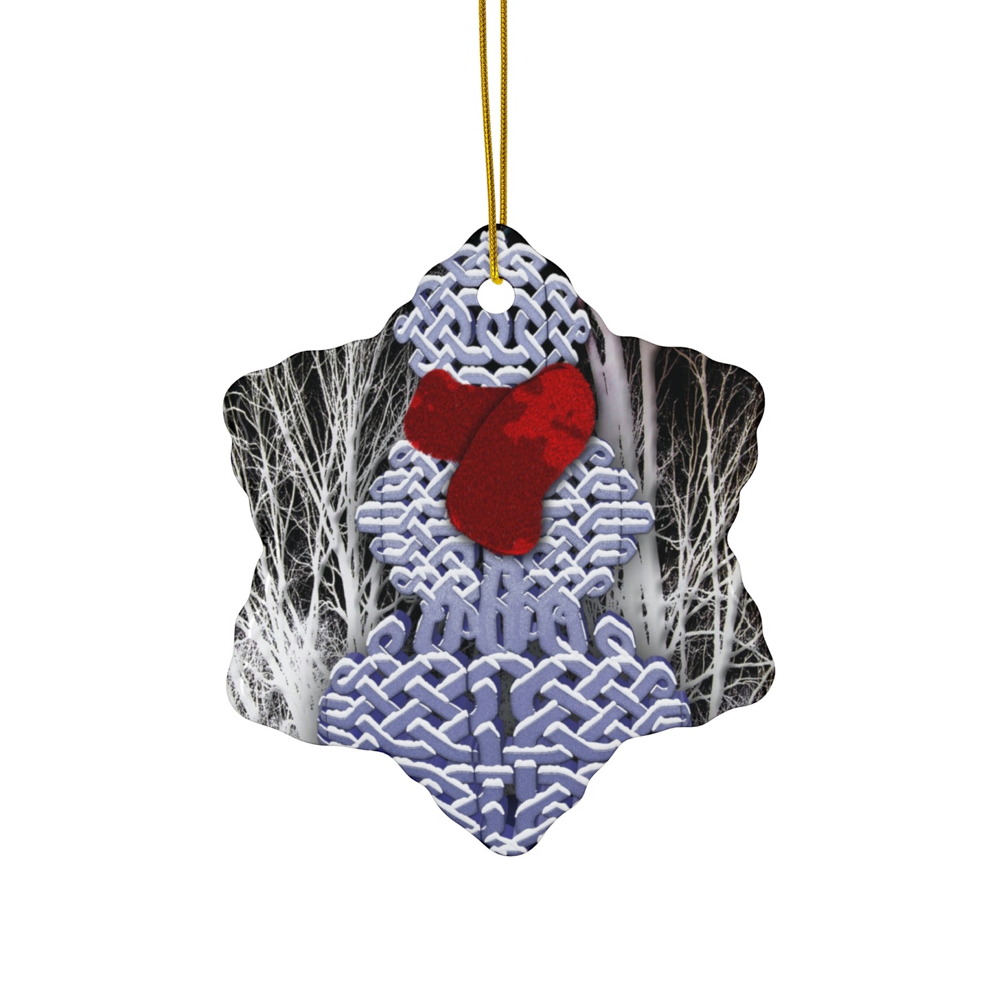 Star Ceramic Ornament Celtic Knot Snowman — Holiday Christmas Tree Decoration