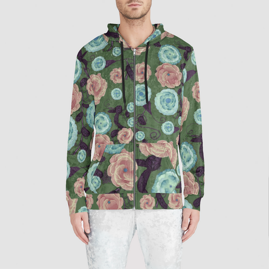 Earthy Peach Floral Unisex Zip Velvet Hoodie