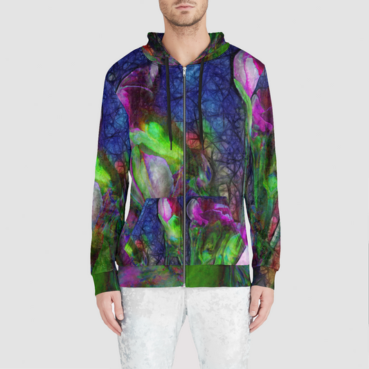 Abstract Pink Carnations Unisex Zip Relaxed Velvet Hoodie