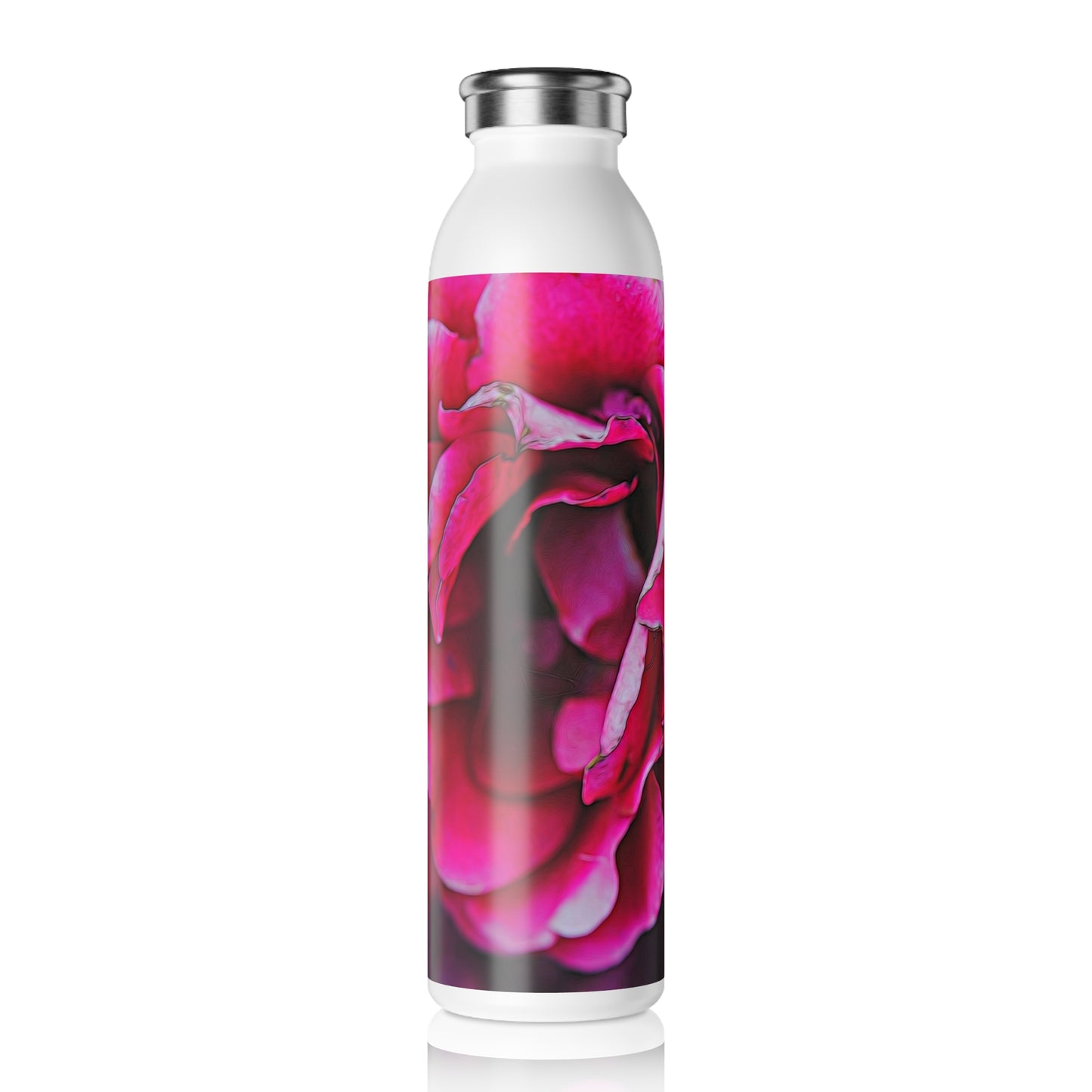 Dark Pink Flowers Slim Water Bottle | Pink Rose Design, Eco-Friendly Flask, Travel Hydration, Perfect Gift for Nature Lovers, Reusable Water Container
