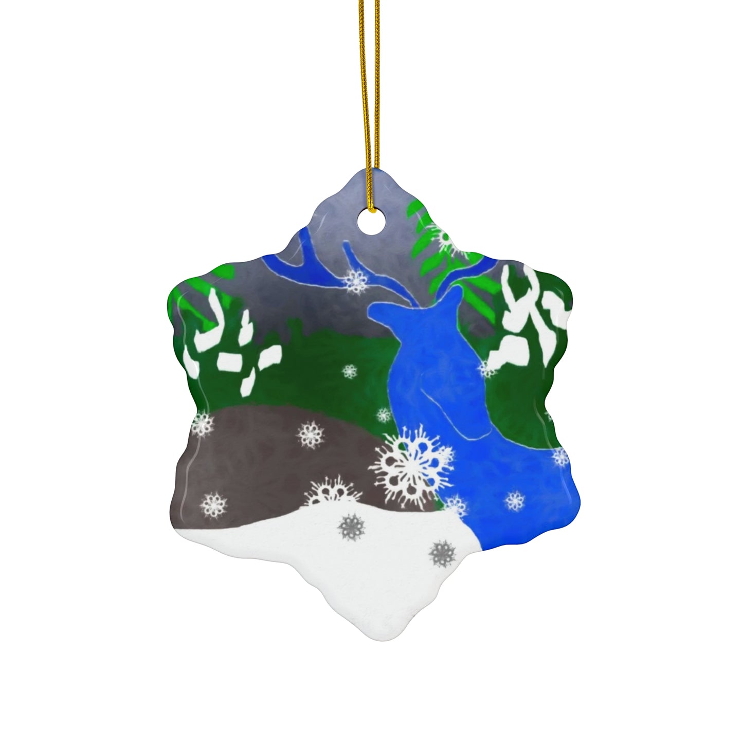 Star Shaped Ceramic Ornament - Deer In The Snow Holiday Décor