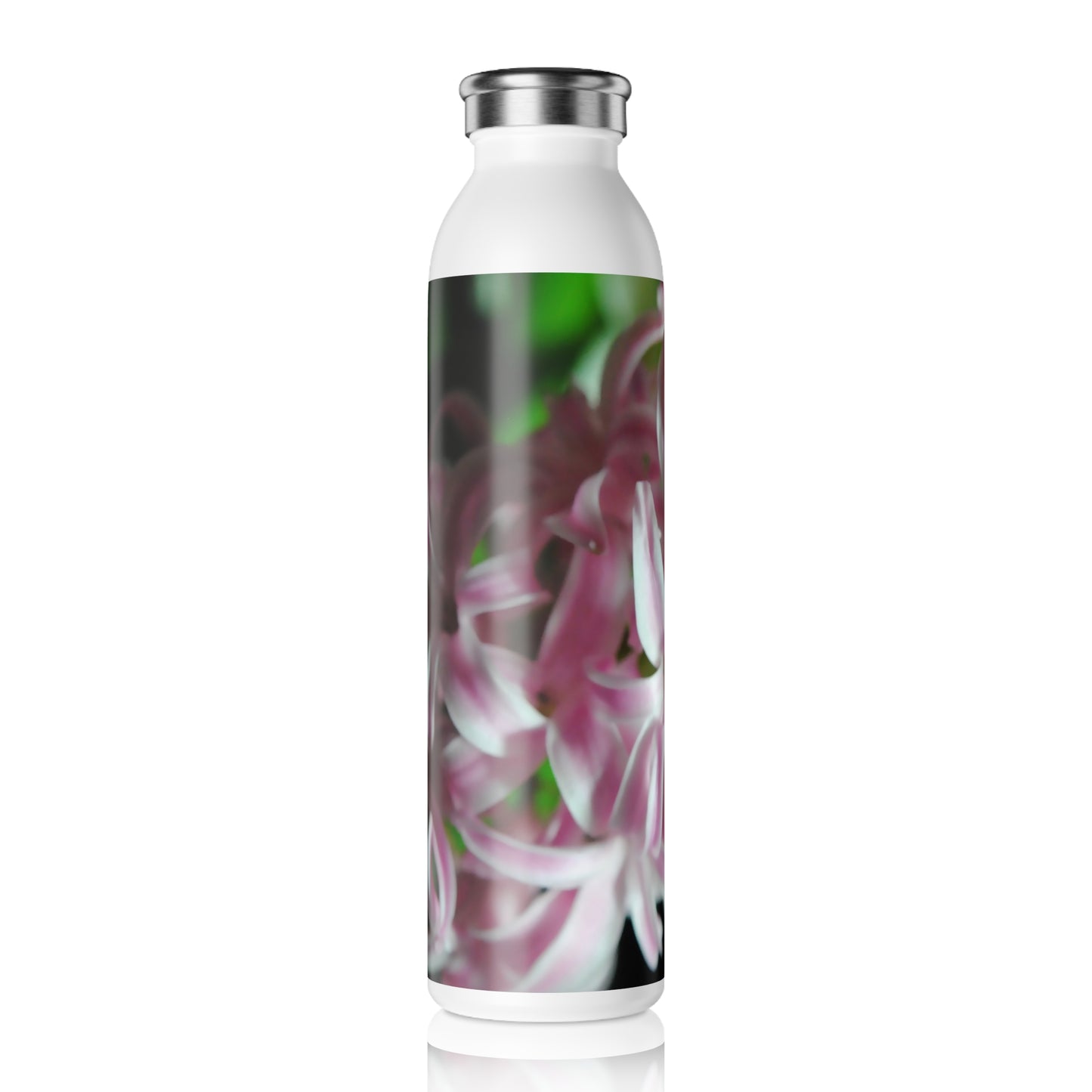 Slim Water Bottle with Pink Hyacinth Floral Photo — Slim Stainless Floral Water Bottle