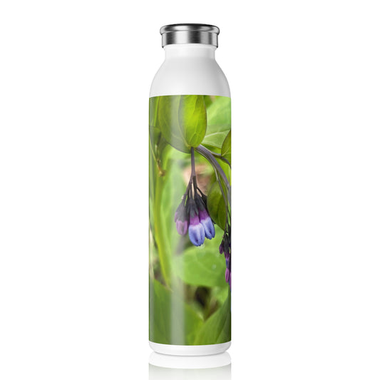 Blue and Purple April Wildflowers Slim Water Bottle, Eco-Friendly Hydration, Gift for Nature Lovers, Yoga Bottle, Spring Celebrations