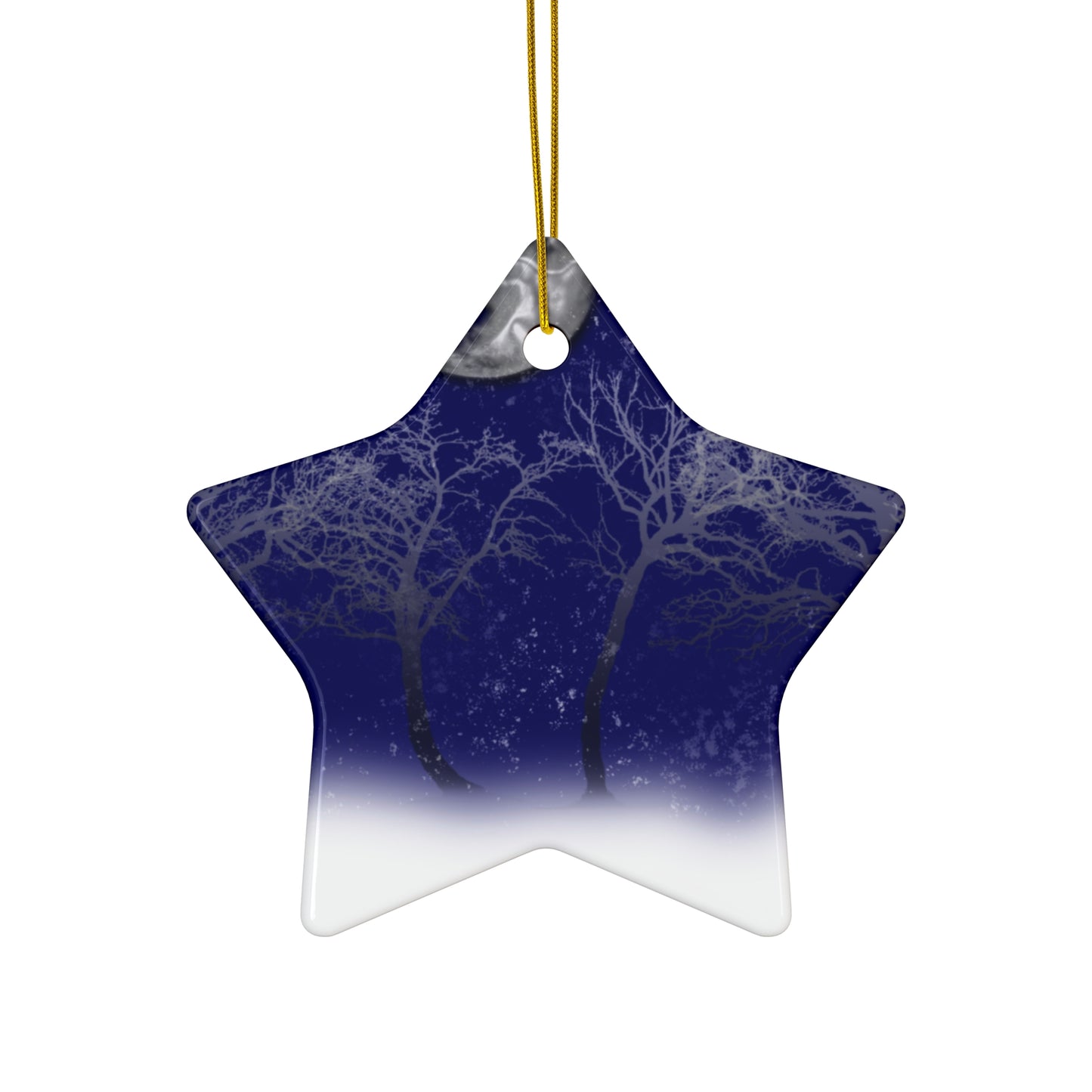 Blue Moon Snow Trees Ceramic Ornament Set