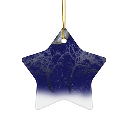 Blue Moon Snow Trees Ceramic Ornament Set