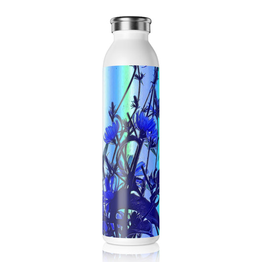 Blue Wildflowers With Backlight  Slim Water Bottle with Floral Design, Eco-Friendly Hydration, Gift for Nature Lovers, Sports Water Bottle, Trendy Drinkware