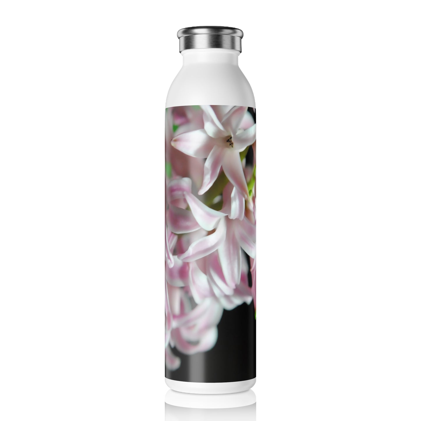 Slim Water Bottle with Pink Hyacinth Floral Photo — Slim Stainless Floral Water Bottle