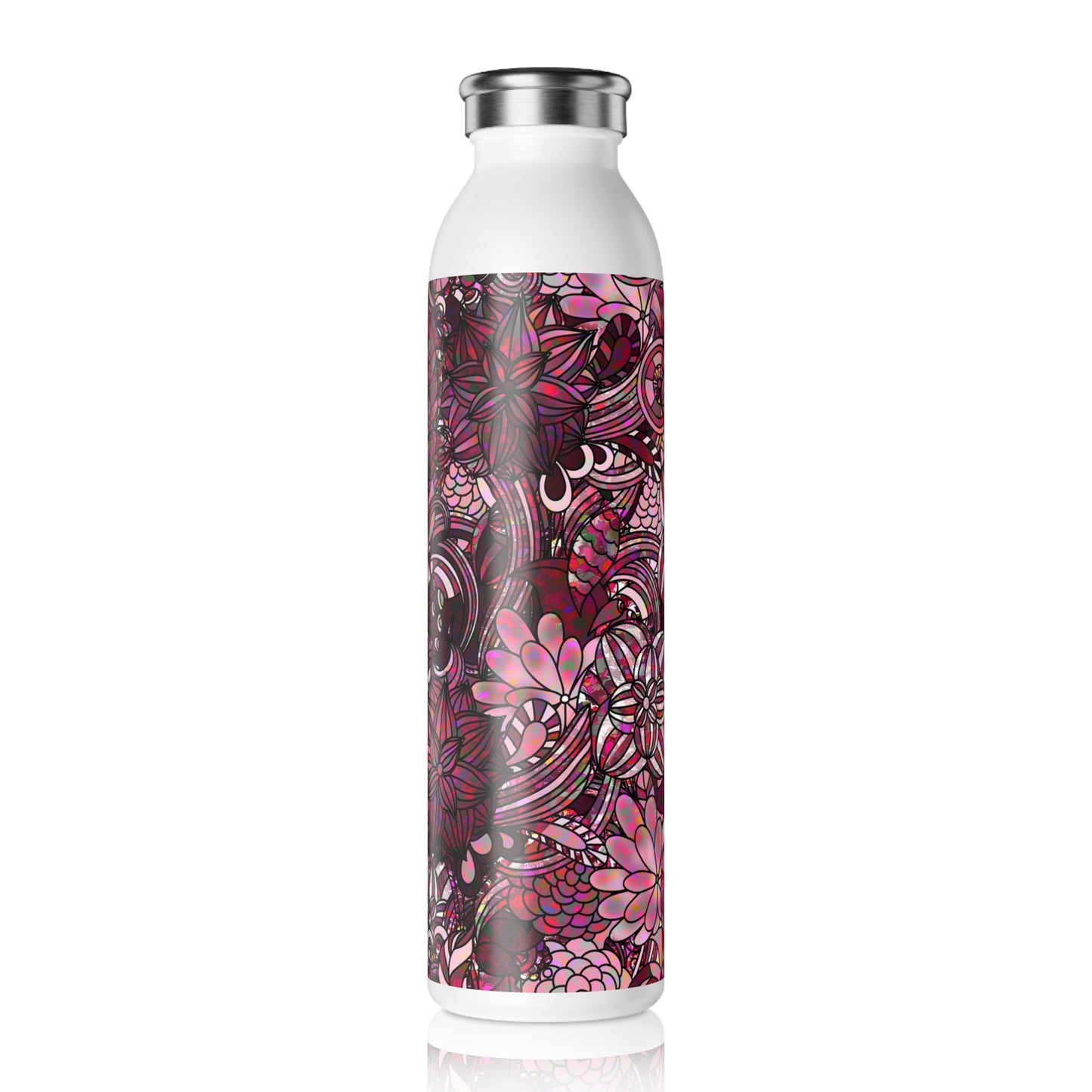 Slim Water Bottle — Pink Floral Paisley Pattern Insulated Stainless Steel Bottle