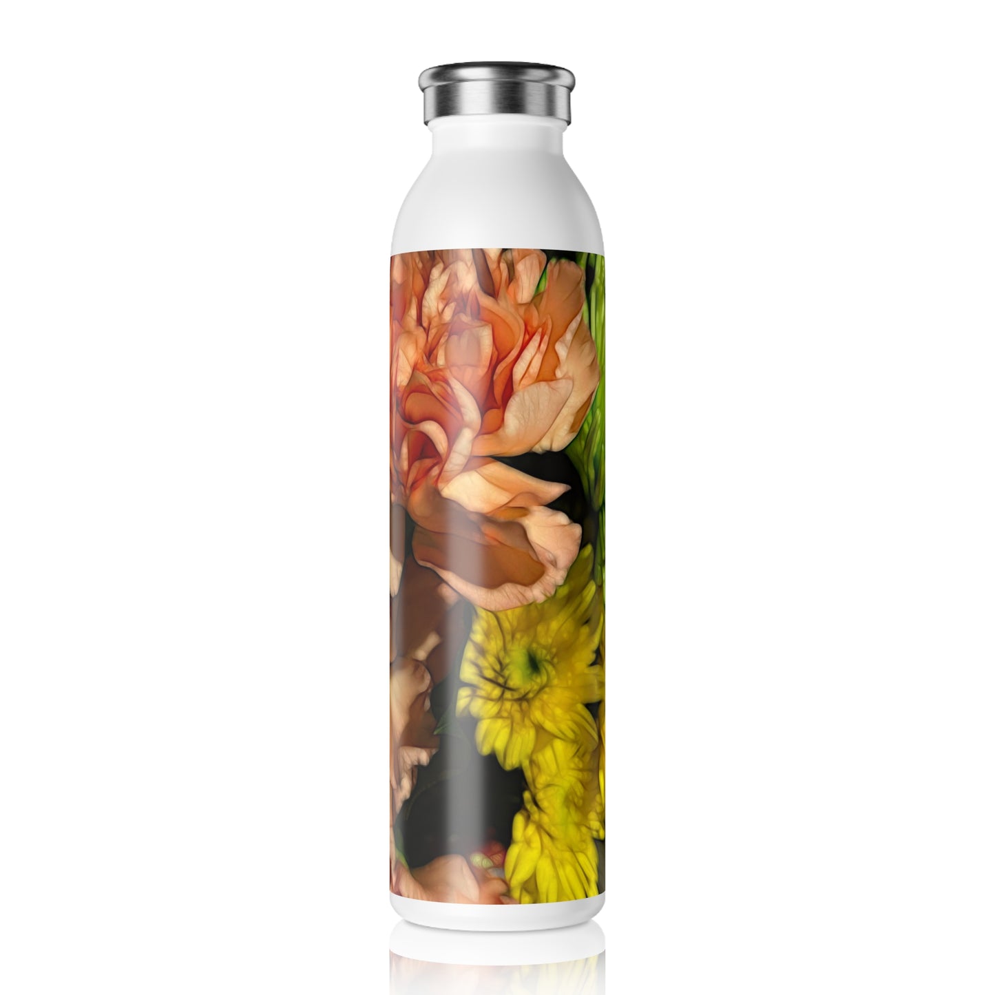 June Flowers 4 Slim Water Bottle - Reusable Hydration Bottle, Eco-Friendly Gift, Flower Design, Floral Bottle for Yoga, Hiking, Travel