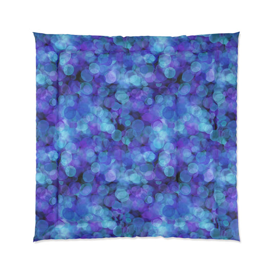 Blue Purple Bokeh Comforter - Abstract Watercolor Light Pattern Bedding