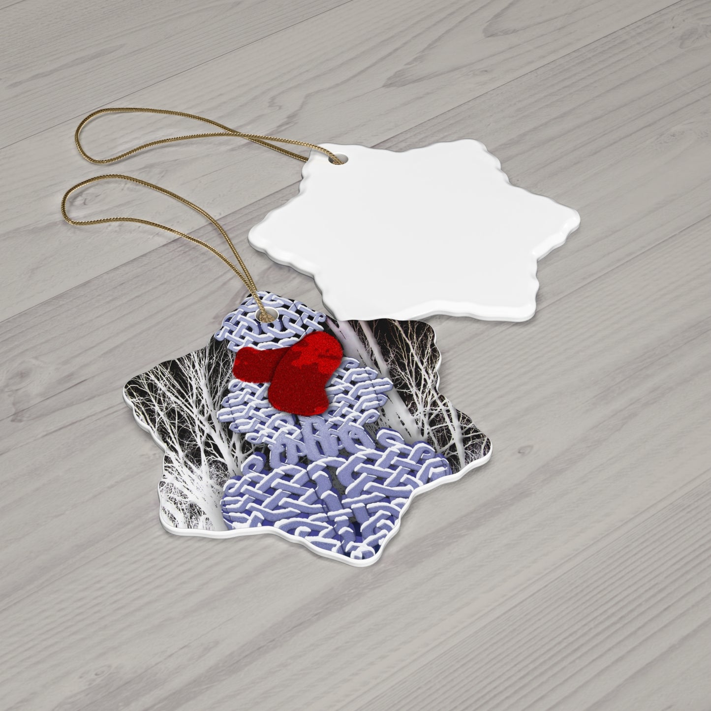 Star Ceramic Ornament Celtic Knot Snowman — Holiday Christmas Tree Decoration