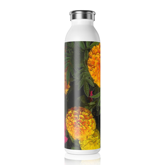 Marigold Garden Slim Water Bottle - Eco-Friendly Hydration, Perfect for Active Lifestyles, Gift for Nature Lovers, Travel, Yoga, Fitness, Summer