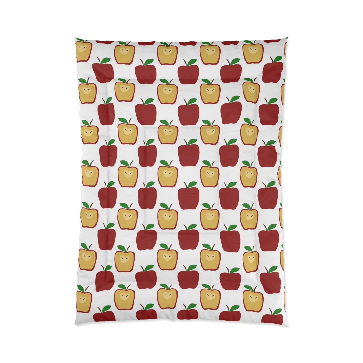 Apple Pattern Comforter - Cute Red & Yellow Apples Bedding for Kids, Dorms & Fall Decor