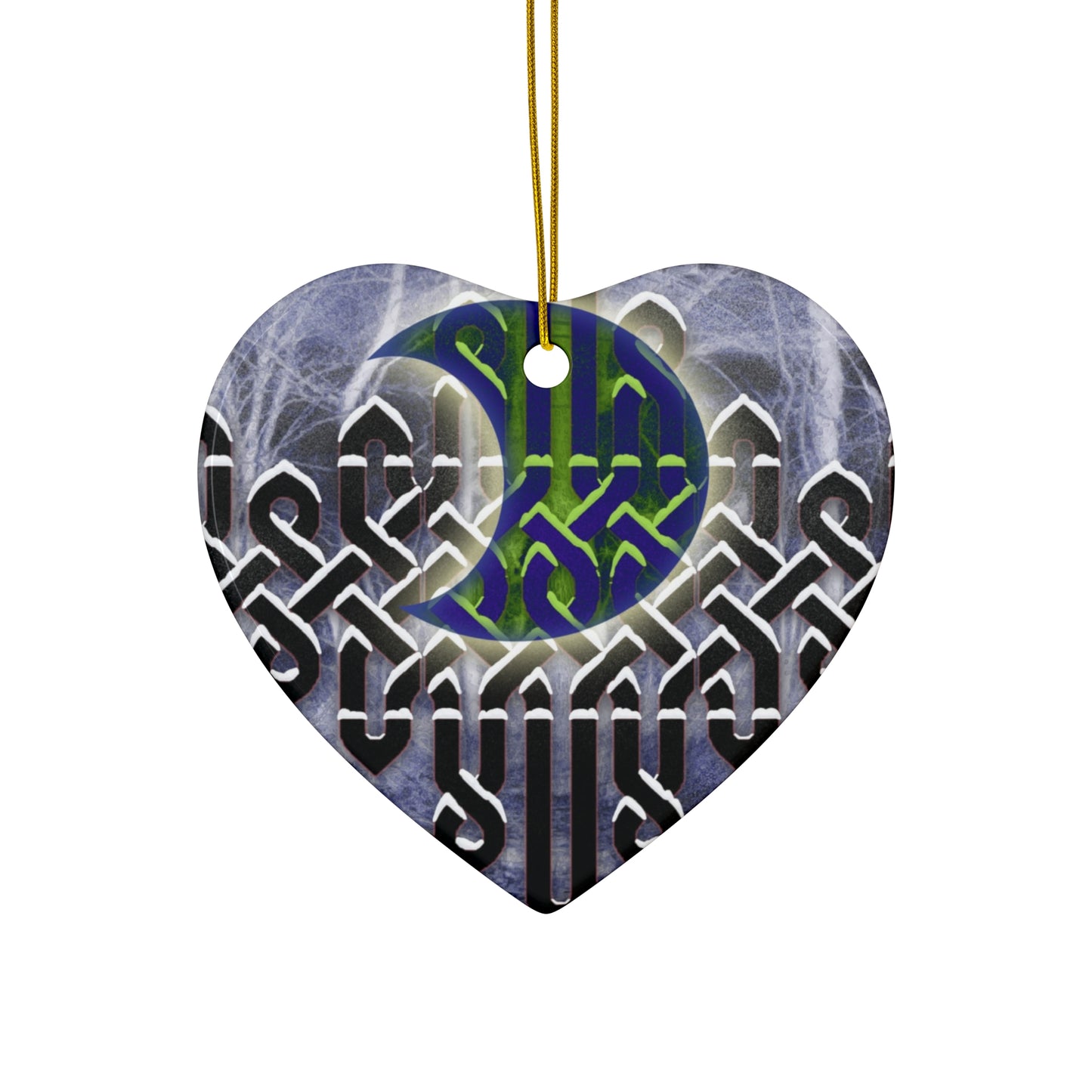 Celtic Moon Ceramic Star Ornament — Knotwork Holiday Decoration