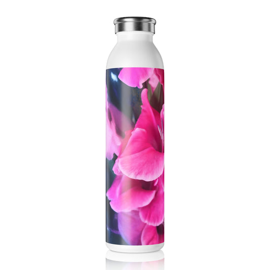 Dark Pink Gladiolas Slim Water Bottle - Pink Flower Hydration Flask, Eco-Friendly Gift, Travel Bottle, Fitness Companion, Summer Accessory