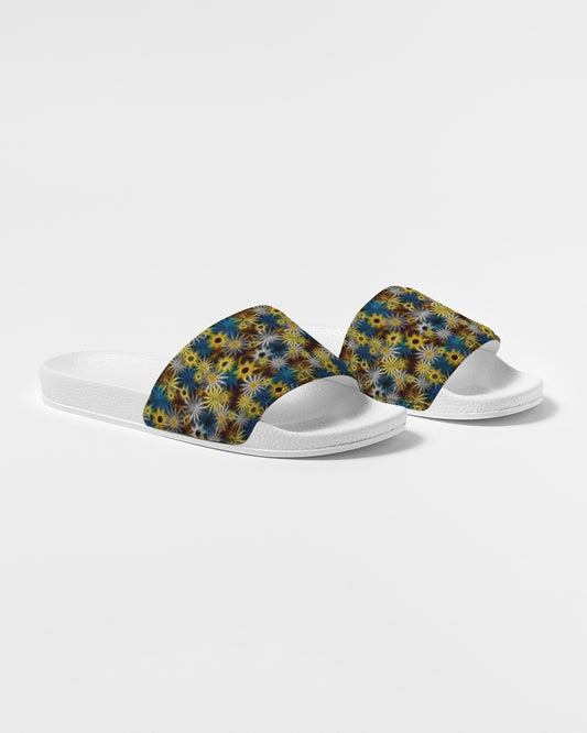 Blue and Yellow Glowing Daisies Women's Slide Sandal