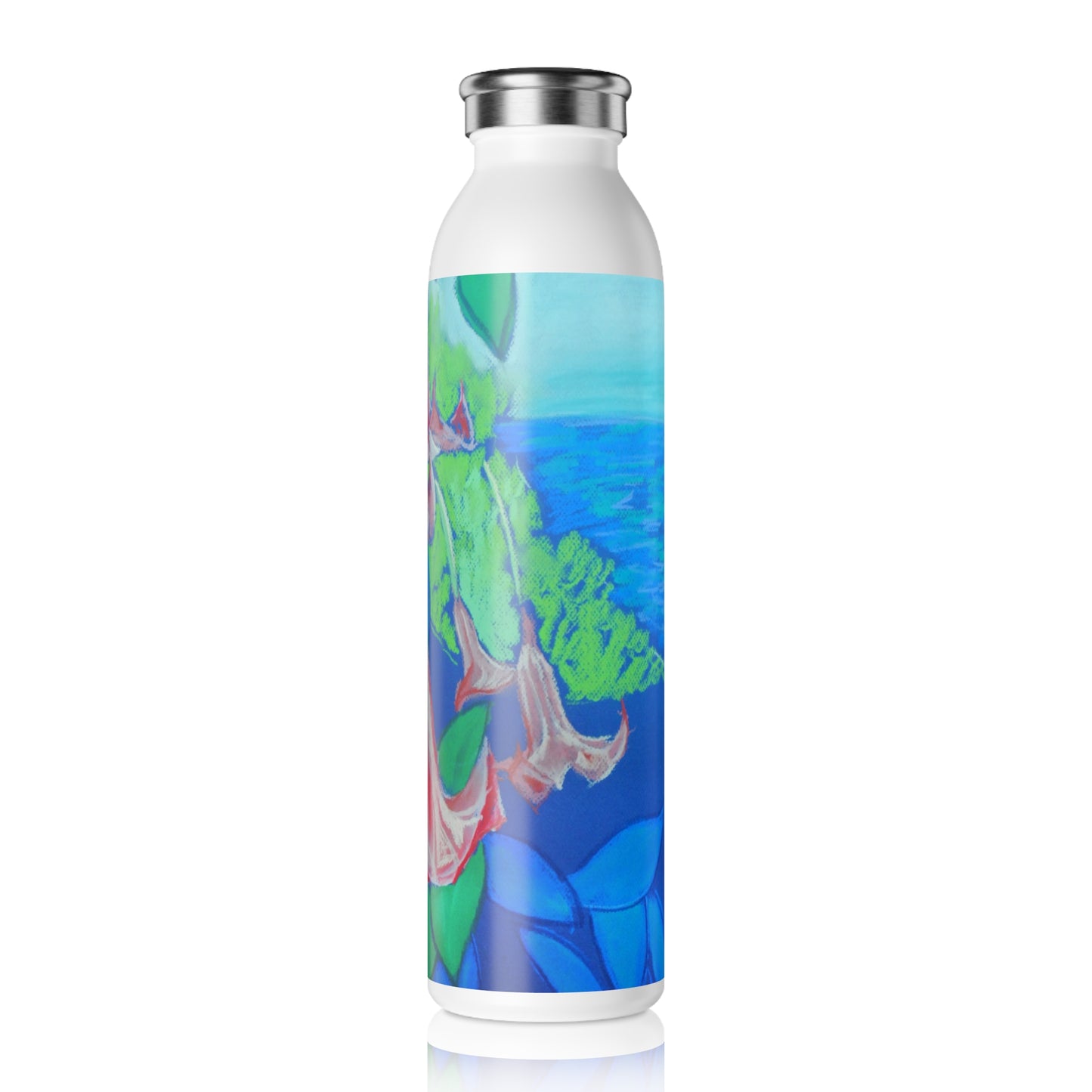 Pink Angels Trumpet Flowers Slim Water Bottle with Floral Design