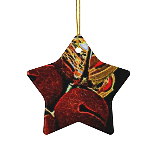 Christmas Star Ceramic Ornament — Red Jingle Bells Abstract Holiday Decoration
