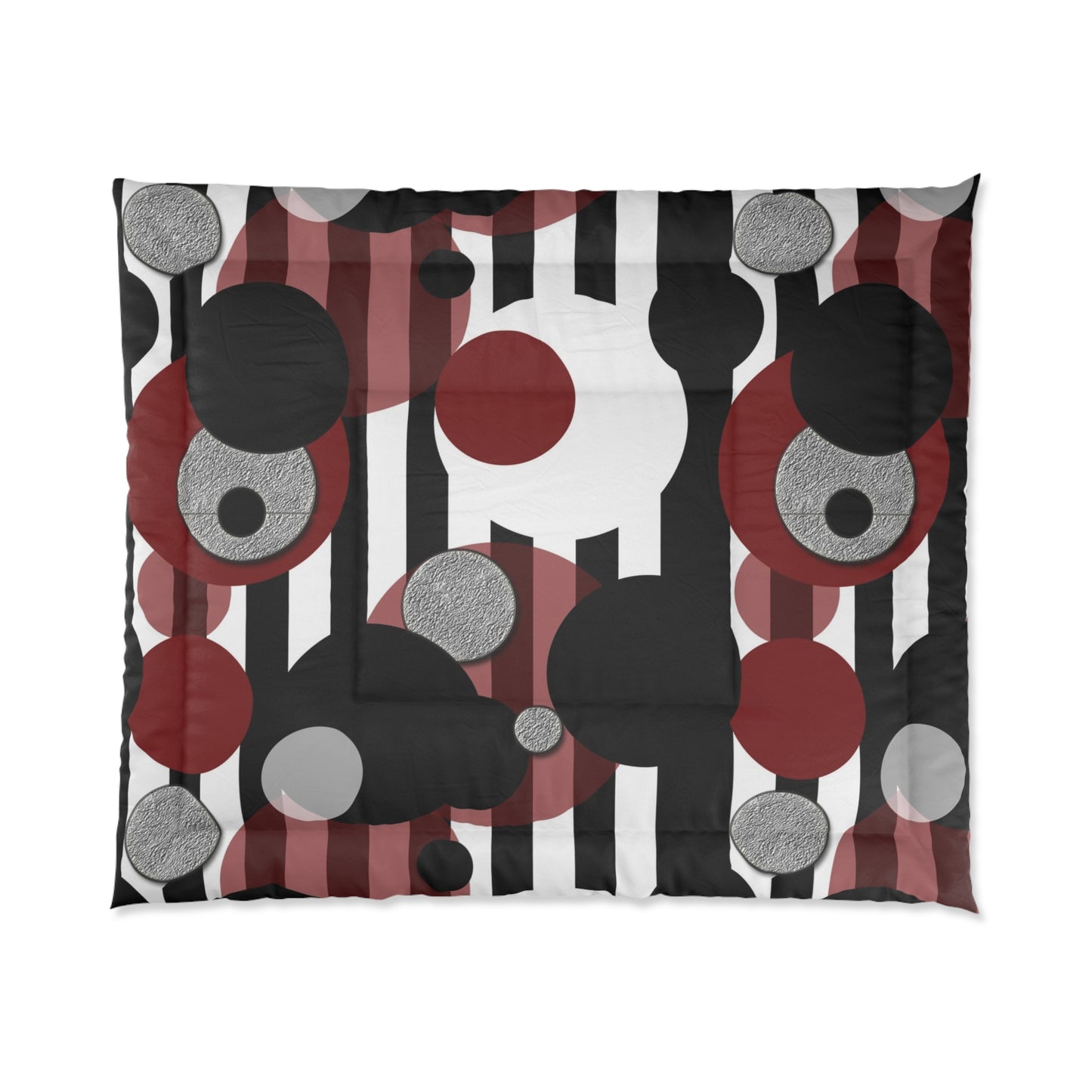 Comforter — Modern Abstract Circles & Stripes Comforter (Red, Black, Gray)