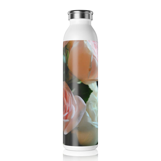 Pink and White Roses Bouquet Slim Water Bottle - Elegant Rose Design for Hydration on the Go