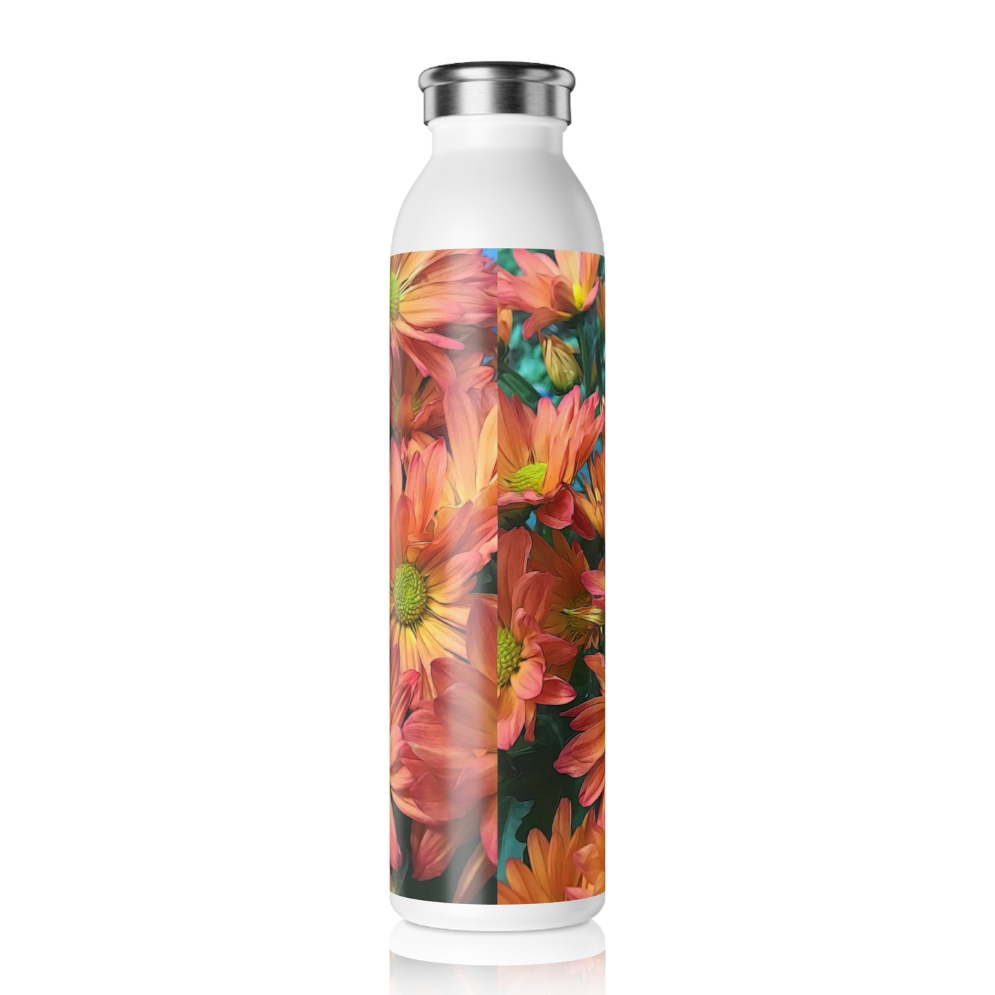 Cream and Pink Fall Flowers Slim Water Bottle, Stylish Hydration, Eco-Friendly Gift, Floral Design, Summer Essentials, Fitness Companion, Travel Accessory