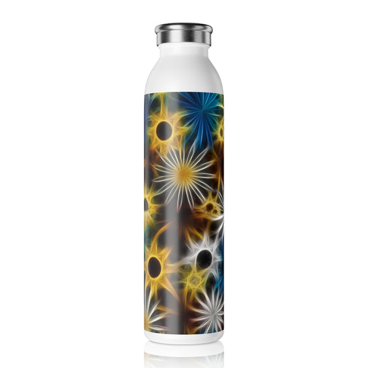 Blue and Yellow Glowing Daisies Floral Slim Water Bottle | Eco-Friendly Hydration, Travel Companion, Fitness Gift, Outdoor Adventure, Summer Essential