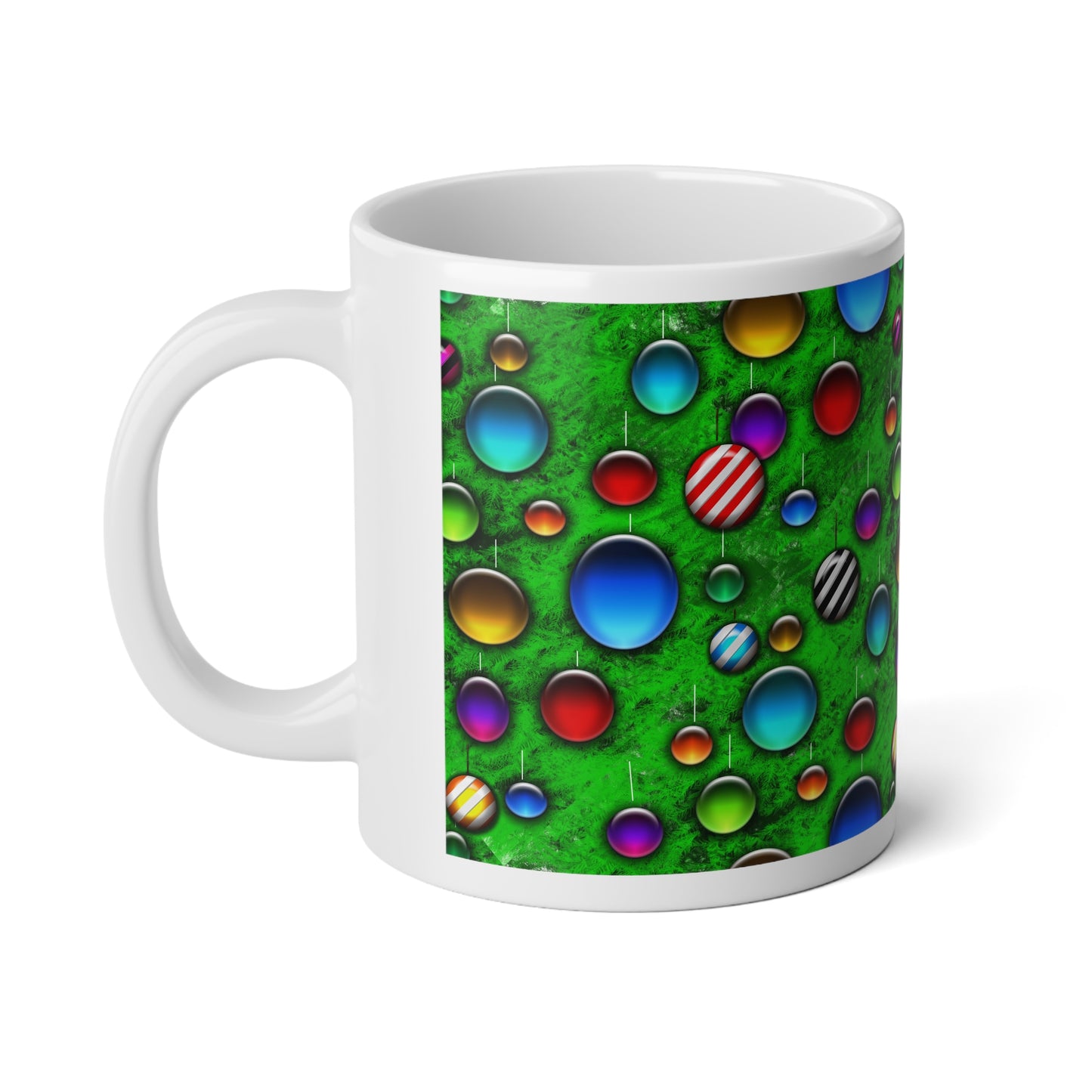 20oz Jumbo Mug — Colorful Bubble Ornament Pattern on Green