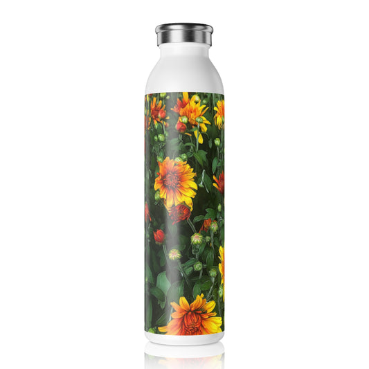 Orange Fall Mums Opening Slim Water Bottle - Eco-Friendly Hydration, Gift for Nature Lovers, Travel Bottle, Summer Accessories, Fitness Hydration