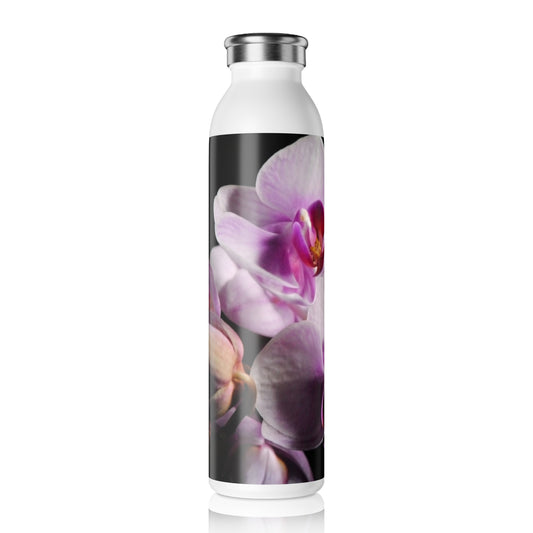 Pink and White Moth Orchids Slim Water Bottle | Floral Design, Eco-Friendly Hydration, Gift for Her, Fitness, Yoga, Travel