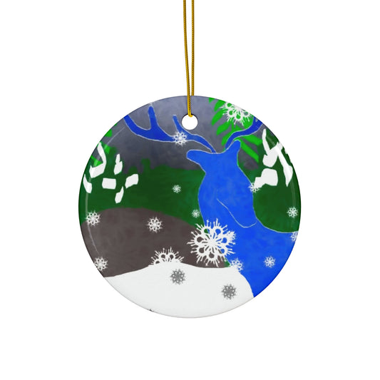 Star Shaped Ceramic Ornament - Deer In The Snow Holiday Décor