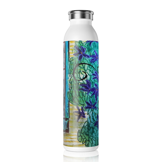 Climbing Purple Vines Slim Water Bottle, Floral Design Water Bottle, Eco-Friendly Drinkware, Reusable Water Bottle, Nature Lover Gift, Vibrant Hydration