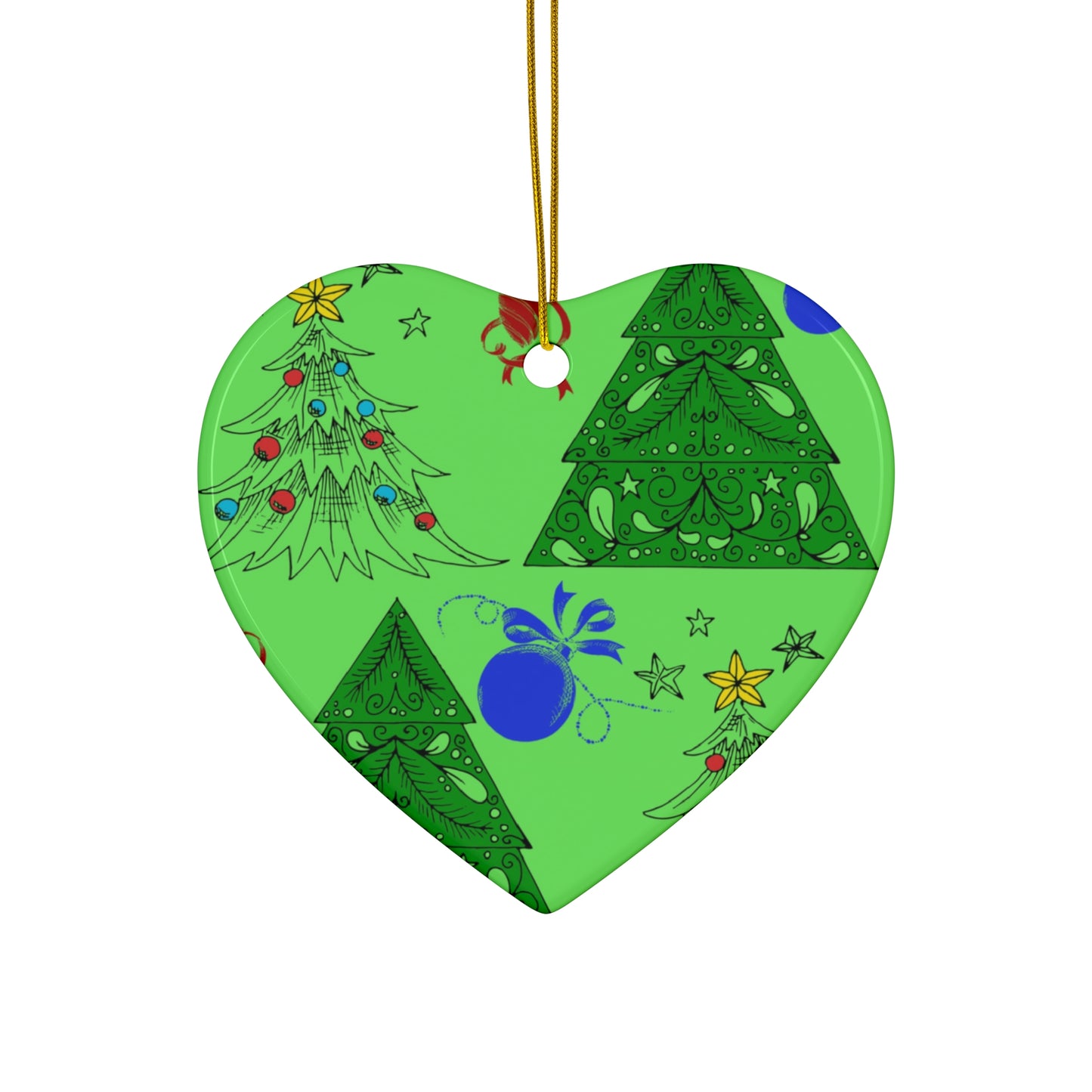 Green Christmas Tree Ceramic Ornament — Star Shape Holiday Decoration