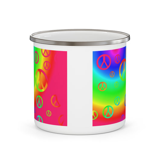 Rainbow Peace Signs Enamel Camping Mug