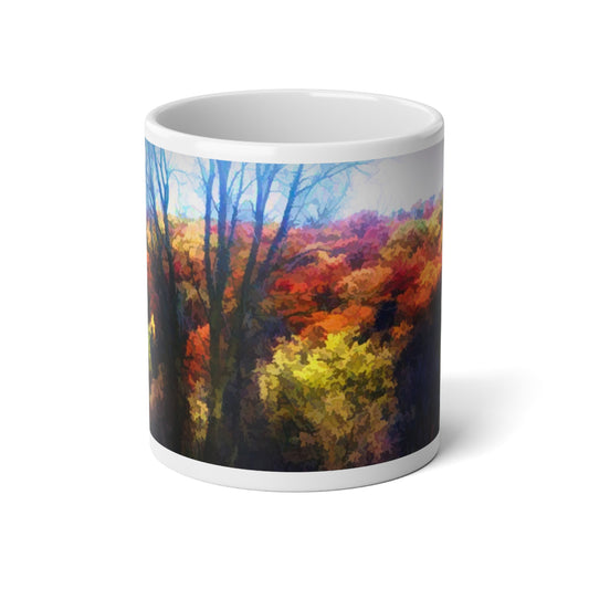 Autumn Forest Jumbo Mug, Cozy Coffee Cup, 20oz Hot Beverage, Fall Decor, Nature Lover Gift, Scenic Mug