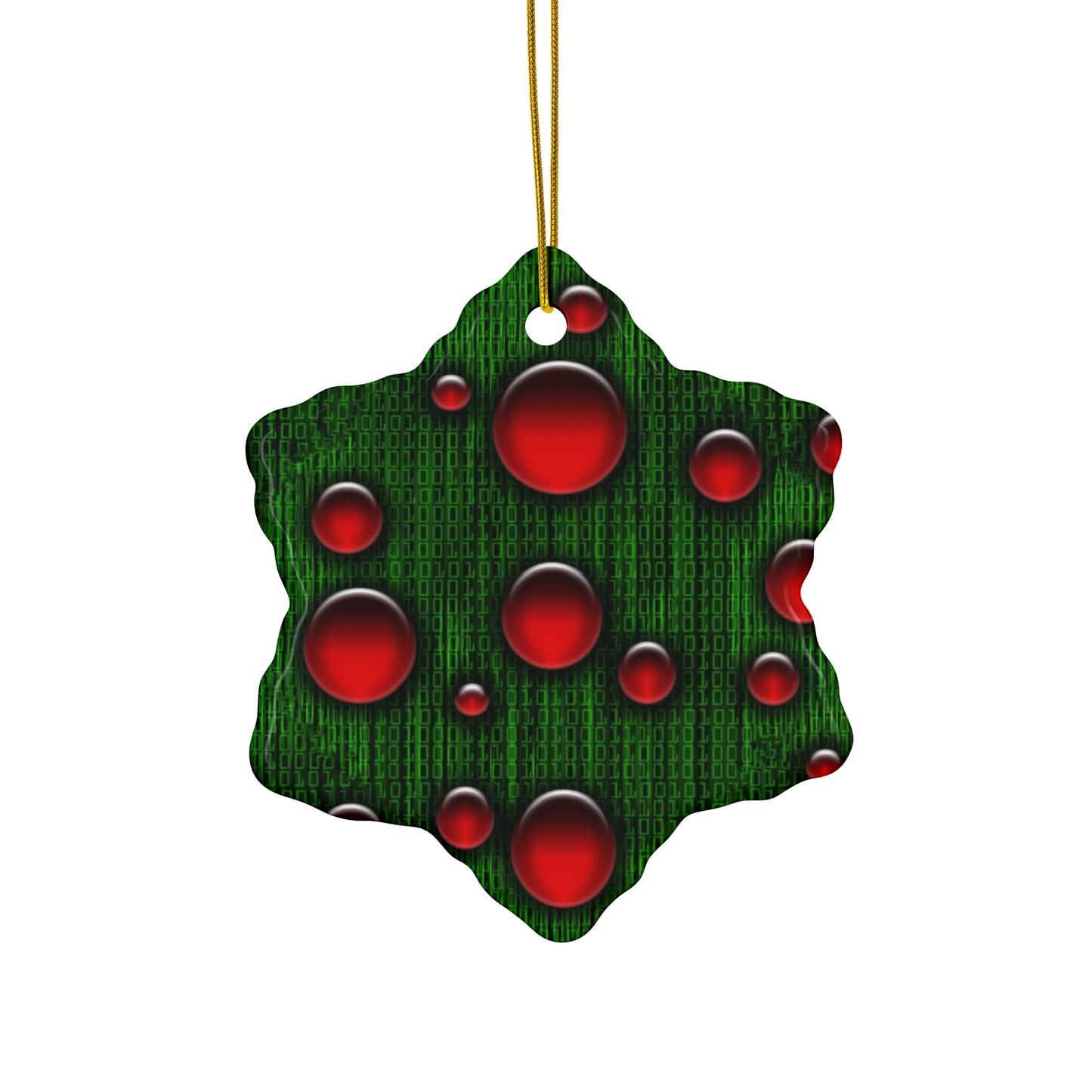 Binary Christmas Ceramic Ornament Set - Star Shape with Red Bubbles Design
