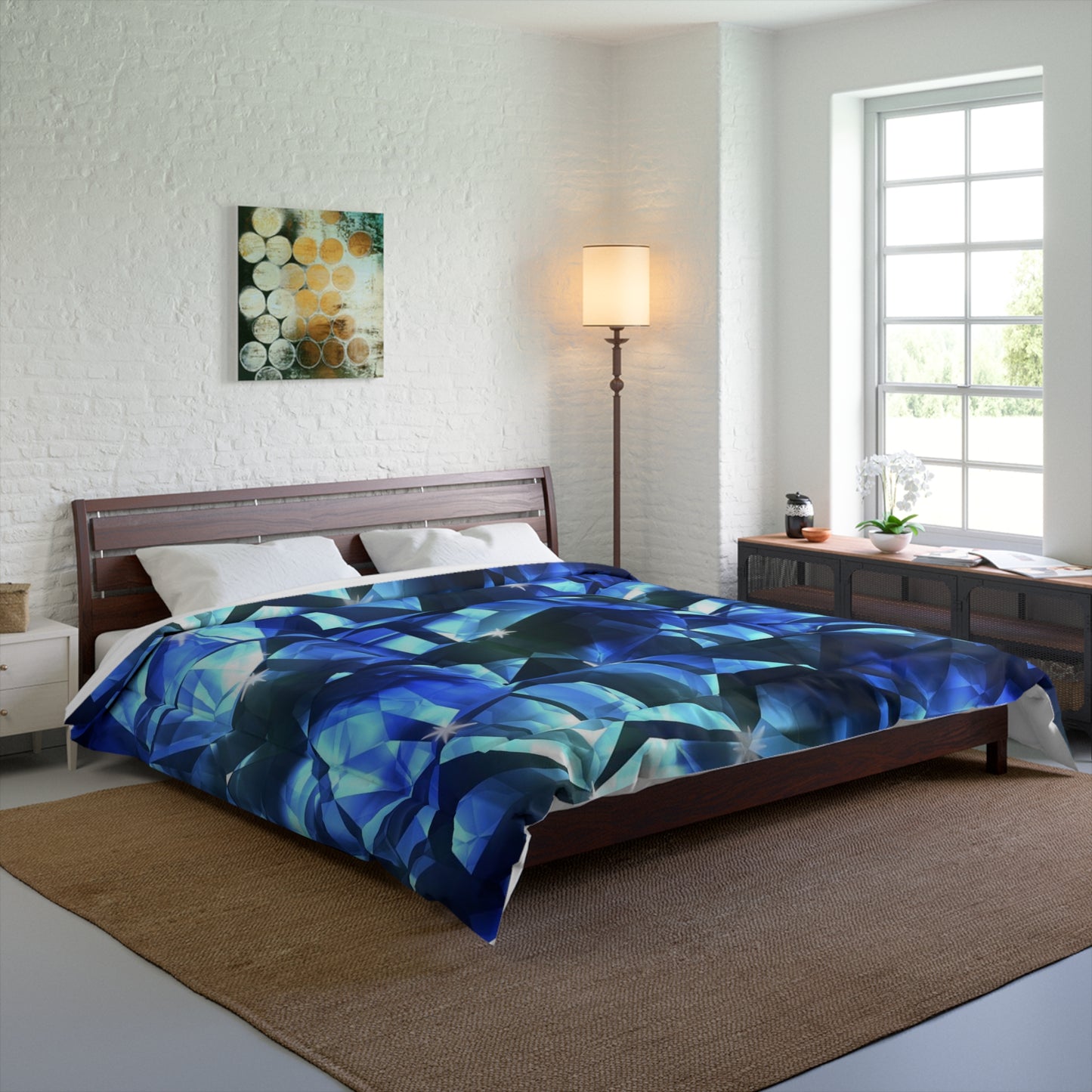 Blue Facet Gem Comforter – Abstract Crystal Pattern Bedding