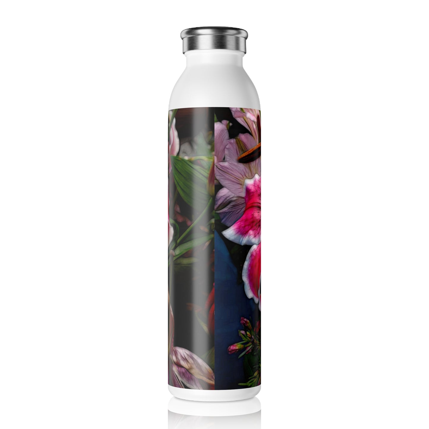 Big Petals On a Pink and White Lily Slim Water Bottle - Eco-Friendly Hydration Gift, Reusable Drink Bottle, Floral Design, Fitness Accessory, Travel Companion