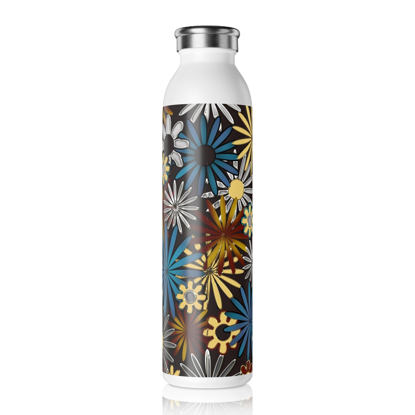 Dark Gray Daisies Slim Water Bottle, Eco-Friendly Drink Container, Reusable Water Bottle, Floral Design Hydration Bottle, Travel Mug, [...]