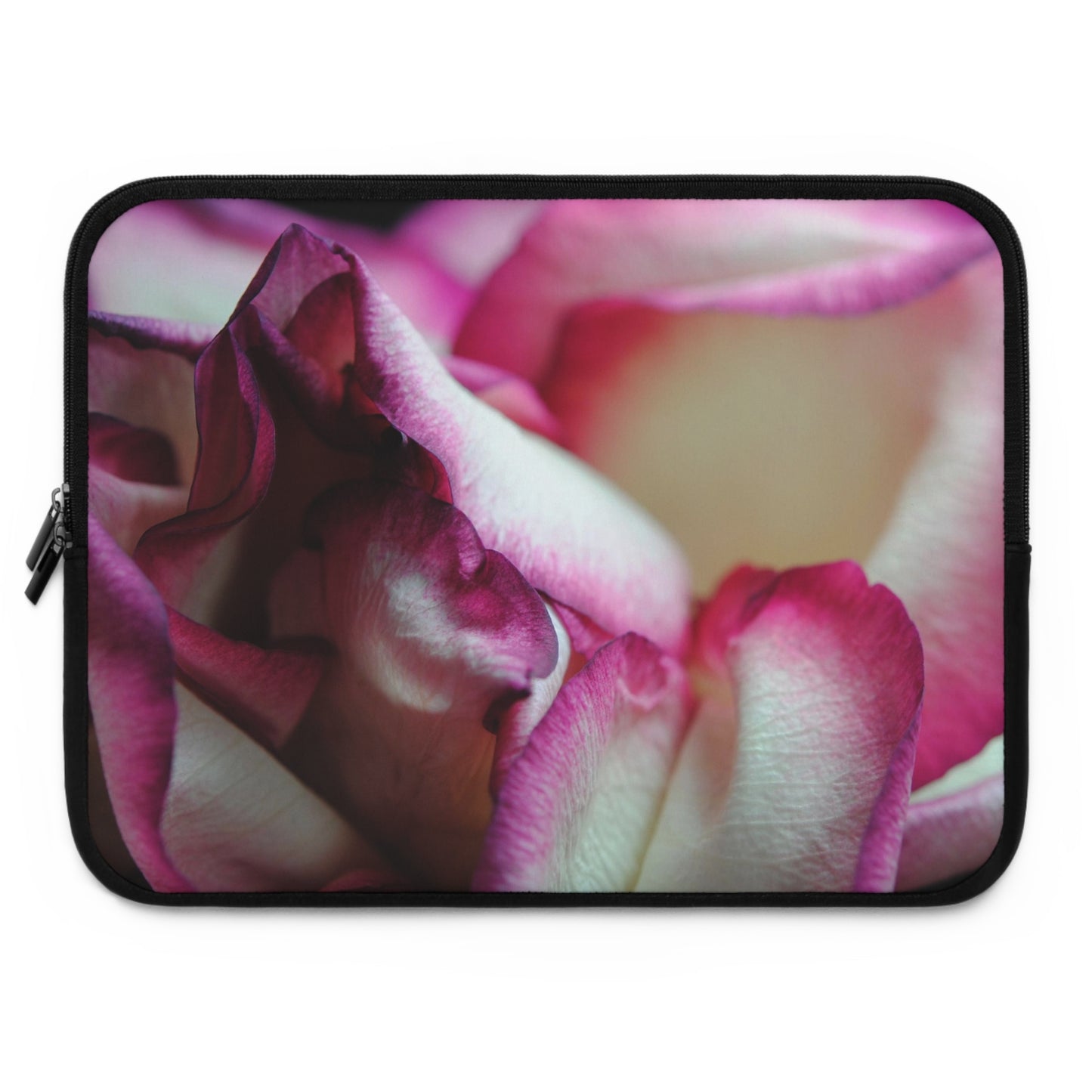 Pink Lined White Rose Laptop Sleeve