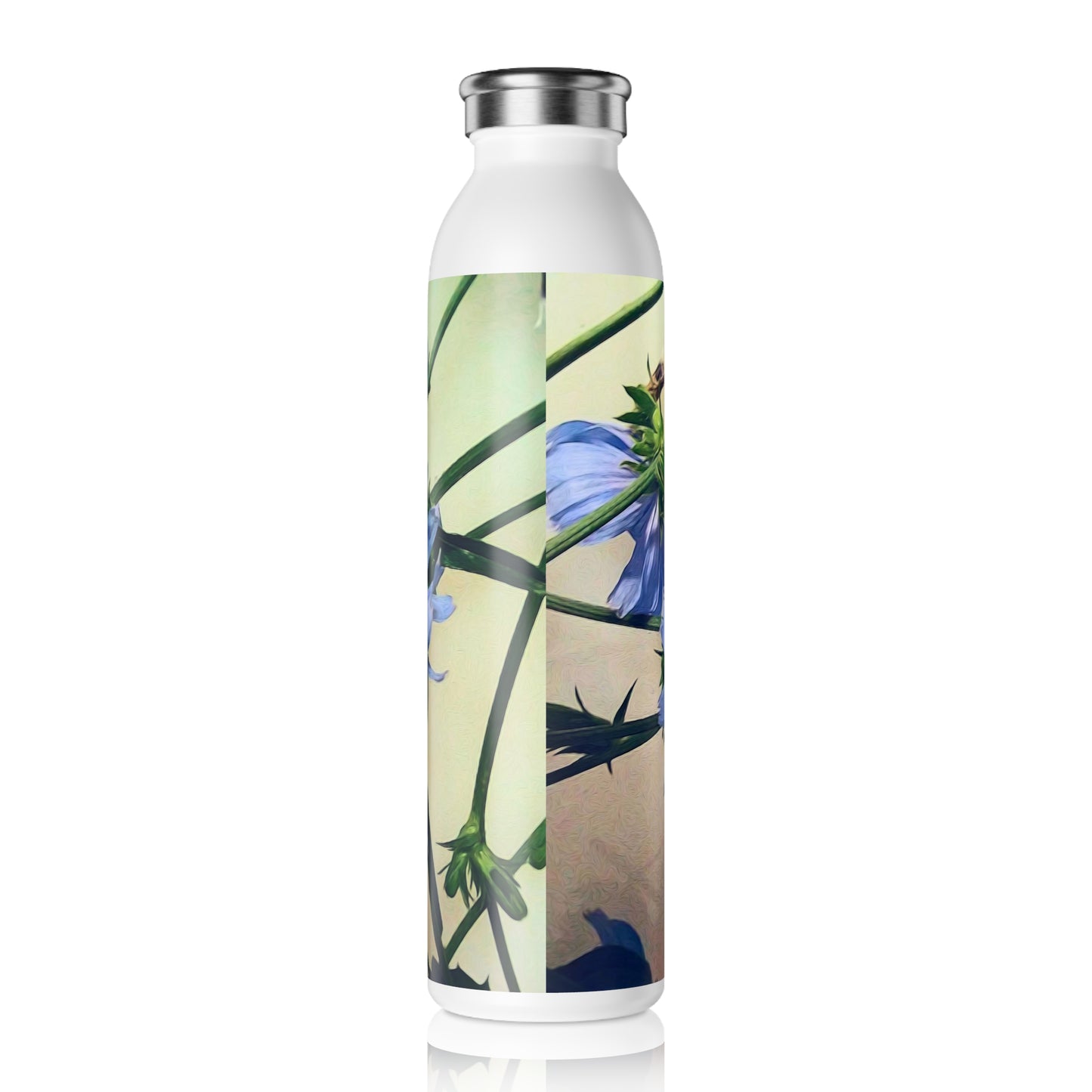 Blue Wildflower Slim Water Bottle - Eco-Friendly Drinkware, Gift for Nature Lovers, Hydration on the Go, Summer Outdoors, Gardening Accessories